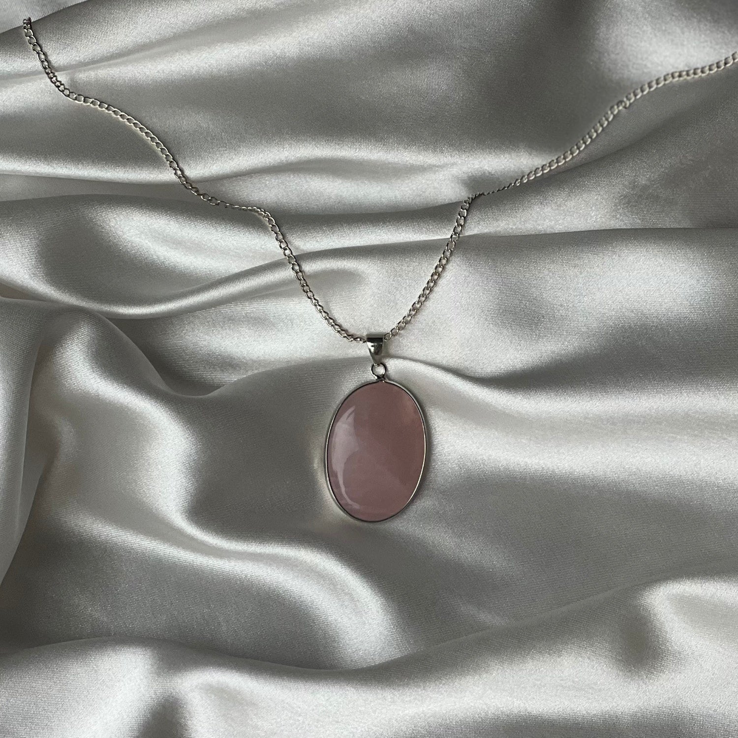 Oval Rose Quartz Necklace